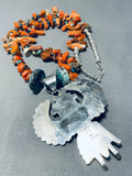 Huge Coral Chunk Native American Navajo Sterling Silver Kachina Doll Necklace-Nativo Arts