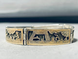 Time Consuming Hand Carved Vintage Native American Navajo Sterling Silver Gold Bracelet-Nativo Arts