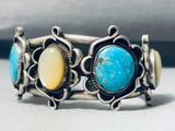 Rare Mine Turquoise Vintage Native American Navajo Turquoise Pearl Sterling Silver Bracelet-Nativo Arts