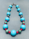 Native American Balls Of Turquoise Santo Domingo Coral Sterling Silver Necklace-Nativo Arts