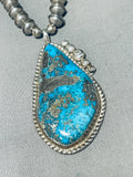 Huge Morenci Turquoise Stone Vintage Native American Navajo Sterling Silver Necklace-Nativo Arts