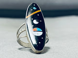 Fabulous Native American Navajo Turquoise Sterling Silver Cosmic Ring Signed H. Smith-Nativo Arts