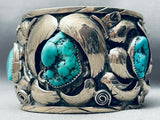 Heavy 134 Grams Vintage Navajo Turquoise Sterling Silver Bracelet Cuff Old-Nativo Arts