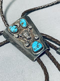 Phenomenal Vintage Native American Navajo 3 Morenci Turquoise Sterling Silver Buffalo Bolo-Nativo Arts