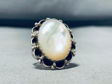 Opulent Vintage Native American Navajo Mother Of Pearl Sterling Silver Ring-Nativo Arts