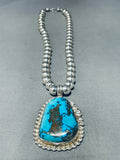 Gigantic Native American Navajo Morenci Turquoise Sterling Silver Necklace-Nativo Arts