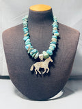 176 Gram Horse Native American Navajo Turquoise Sterling Silver Necklace-Nativo Arts