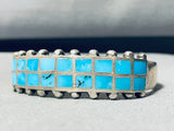 Native American 6 Inch Wrist Cute But Sturdy Vintage Zuni Turquoise Sterling Silver Bracelet-Nativo Arts