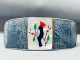 Intricate Inlay Vintage Southwest Bird Sterling Silver Bracelet Cuff