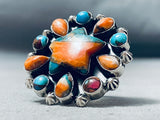 Huge Southwest Vintage Shell Sterling Silver Cluster Ring-Nativo Arts
