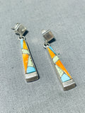 Marie Thompson Native American Navajo Turquoise Spiny Oyster Gaspeite Sterling Silver Earrings-Nativo Arts