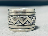 Tremendous Native American Navajo Sterling Silver Drum Band Ring-Nativo Arts