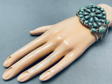 Superior Vintage Native American Navajo Green Turquoise Sterling Silver Cluster Bracelet-Nativo Arts