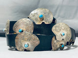 Captivating Vintage Native American Navajo Kingman Turquoise Sterling Silver Bears Concho Belt-Nativo Arts