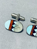 Tremendous Vintage Native American Navajo Blue Gem Turquosie Sterling Silver Cufflinks-Nativo Arts