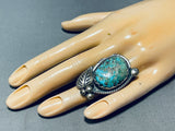 Epic Viintage Native American Navajo Pilot Mountain Turquoise Sterling Silver Leaf Ring-Nativo Arts