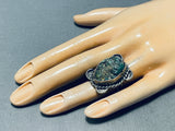 Very Early Nugget Form Cerrillos Turquoise Vintage Native American Navajo Sterling Silver Ring-Nativo Arts