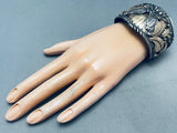 Huge Hand Tooled Vintage Native American Navajo Sterling Silver Eagle Bracelet Cuff-Nativo Arts