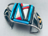 One Of The Coolest Vintage Native American Zuni Turquoise Inlay Sterling Silver Bracelet-Nativo Arts