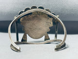 Colossal Chief Head Vintage Native American Zuni Inlay Sterling Silver Bracelet-Nativo Arts