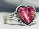 Fabulous Vintage Native American Navajo Signed Purple Spiny Heart Sterling Silver Bracelet-Nativo Arts