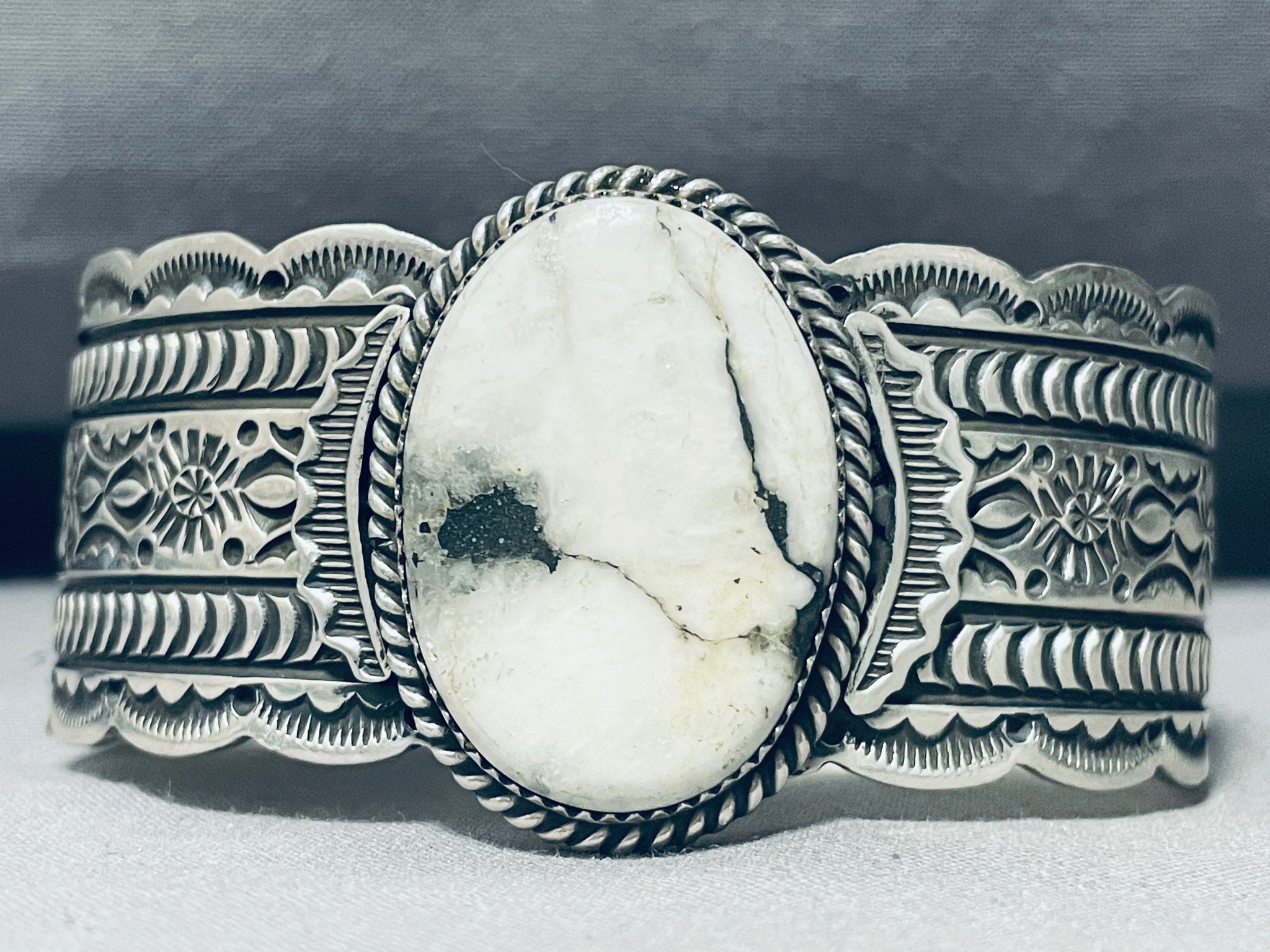 Store Native American White Buffalo Turquoise Sterling Silver Cuff