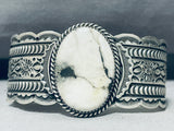 One Of Most Detailed Vintage Native American Navajo White Buffalo Turquoise Sterling Bracelet-Nativo Arts
