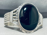 Phenomenal Native American Navajo Black Onyx Sterling Silver Huge Bracelet-Nativo Arts