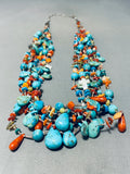 Amazing Native American Navajo Turquoise Coral Spiny 6 Strand Silver Treasure Necklace-Nativo Arts