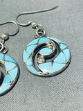 Important Vintage Native American Zuni Blue Gem Turquoise Sterling Silver Earrings-Nativo Arts