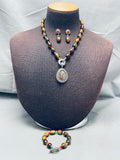 Gorgy Vintage Southwest Tiger Eye Turquoise Sterling Silver Inlay Necklace Set-Nativo Arts