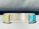 Awesome Native American Navajo Signed Inlay Pilot Mountain Royston Turquoise Silver Bracelet-Nativo Arts