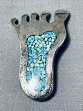 Marvelous Vintage Native American Navajo Turquoise Sterling Silver Foot Pin Signed-Nativo Arts