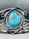 Beautiful Vintage Native American Navajo Huge Gilbert Turquoise Sterling Silver Bracelet-Nativo Arts