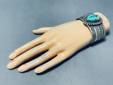 Signed Native American Navajo Carico Lake Turquoise Sterling Silver Bracelet-Nativo Arts