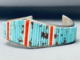 6.5 Inch Wrist Superior Vintage Native American Navajo Turquoise Inlay Sterling Silver Bracelet-Nativo Arts