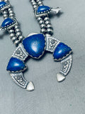 130 Grams Vintage Southwest Lapis Sterling Silver Squash Blossom Necklace-Nativo Arts