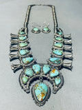 Gasp! Vintage Native American Navajo Royston Turquoise Sterling Silver Squash Blossom Necklace-Nativo Arts