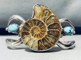 Fossilized Nautilus Rare Vintage Native American Navajo Turquoise Sterling Silver Bracelet-Nativo Arts