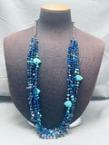 Turquoise Bear Vintage Navajo Lapis Heishi Sterling Silver Necklace-Nativo Arts