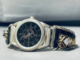 Native American Shay Signed Vintage Navajo Gold Sterling Silver Onyx Watch Bracelet-Nativo Arts