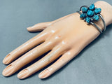 Thick Flower Cluster Turquoise Vintage Native American Navajo Sterling Silver Bracelet-Nativo Arts