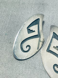 Remarkable Vintage Signed Native American Hopi Sterling Silver Overlay Earrings-Nativo Arts