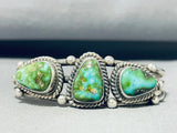 Awesome Vintage Native American Navajo 3 Carico Lake Turquoise Sterling Silver Bracelet-Nativo Arts