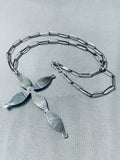 Native American Huge Vintage Navajo 4 Inch Tall Cross Turquoise Sterling Silver Necklace