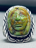 Massive Hand Carved Green Turquoise Sterling Silver Ring-Nativo Arts