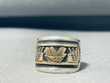 Astonishing Vintage Native American Navajo Signed Sterling Silver & 14k Gold Band Ring-Nativo Arts