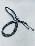 Rare Vintage Zuni Turquoise Inlay Thunderbird Sterling Silver Bolo Tie-Nativo Arts