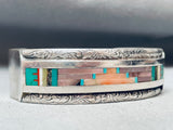 One Of The Most Unique Vintage Navajo Turquoise Inlay Sterling Silver Bracelet-Nativo Arts