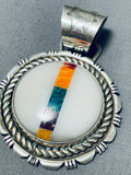 Native American Fascinating Vintage Santo Domingo White Shell Sterling Silver Pendant-Nativo Arts